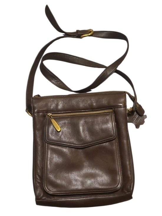 Valerie Stevens Handbags - Valerie Stevens Brown 100% Leather Crossbody Bag with Gold Hardware